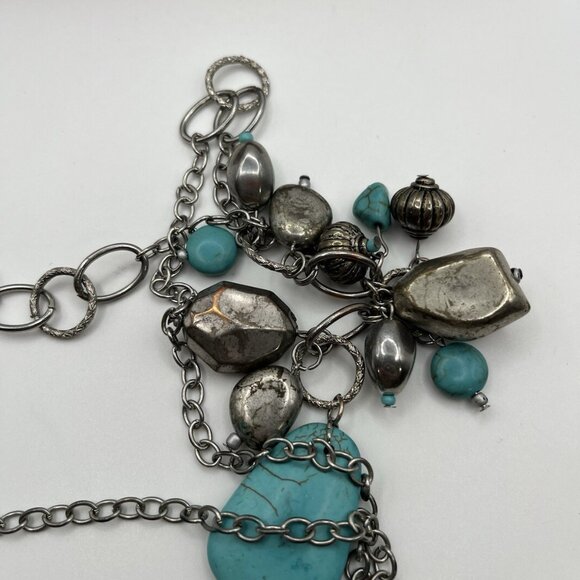 Boho Statement Long Necklace Faux Turquoise Charm Cluster Pendant Western Chic - Picture 4 of 5